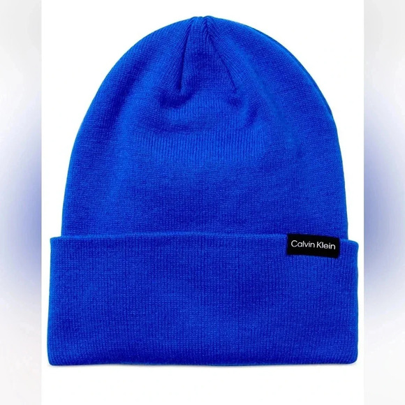 Calvin Klein Women's Foldover-Cuff Royal Blue Beanie & Scarf Set - Picture 1 of 9